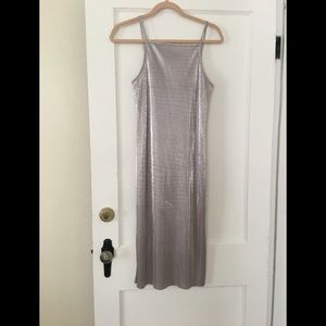 Midi shiny slip dress.